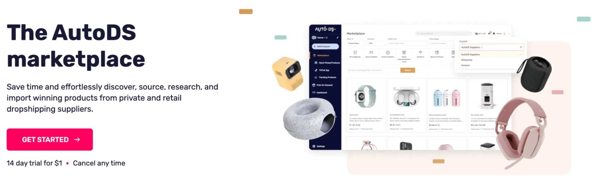 AutoDS Marketplace allows users to browse, analyze, and import trending products in one place
